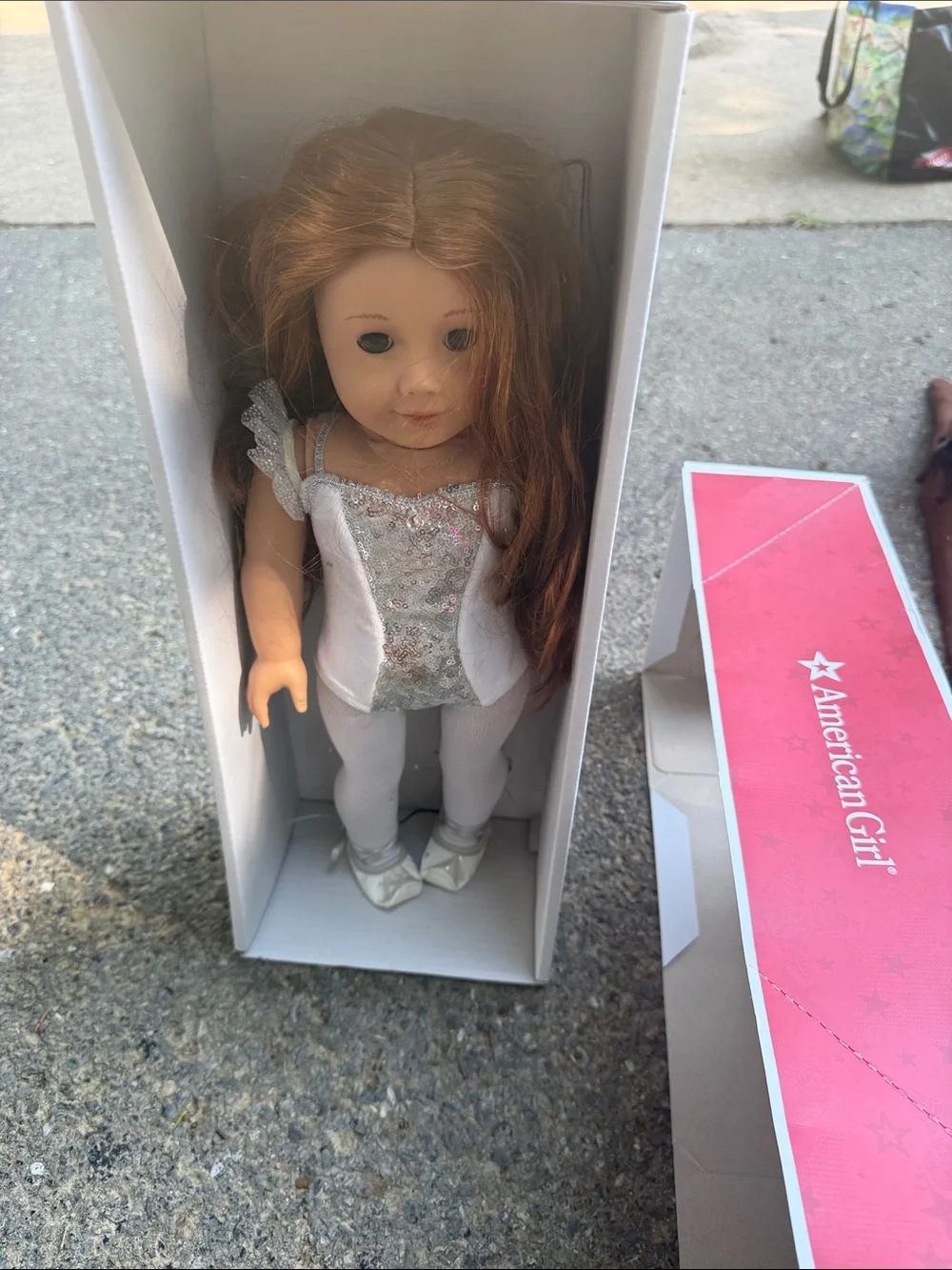 American Girl Doll in White and Silver Ballet Costume